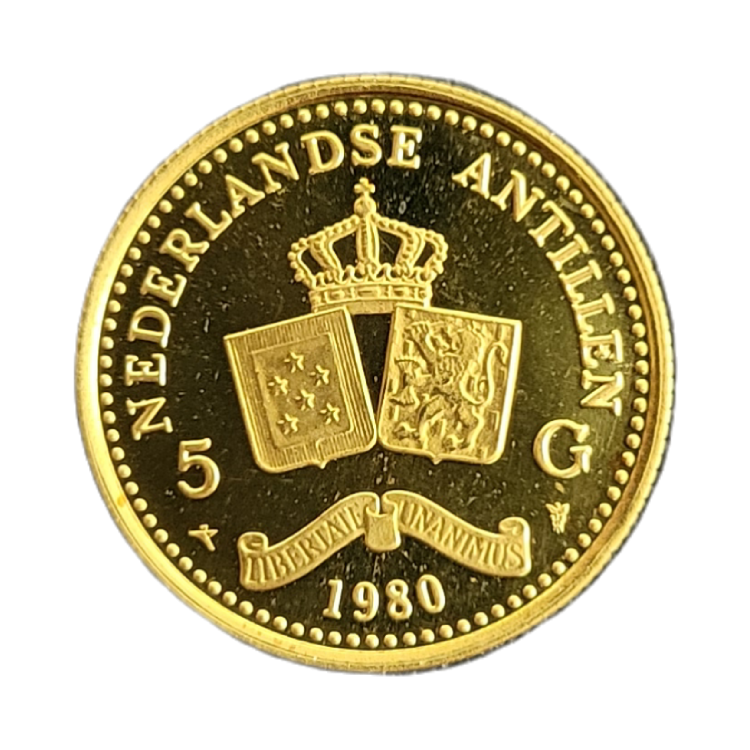 Gouden 5 gulden Nederlandse Antillen munt (1980)